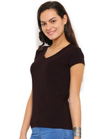 De Moza Women's Knit Top Half Sleeve Solid Cotton Lycra Brown - De Moza (4465228185663)