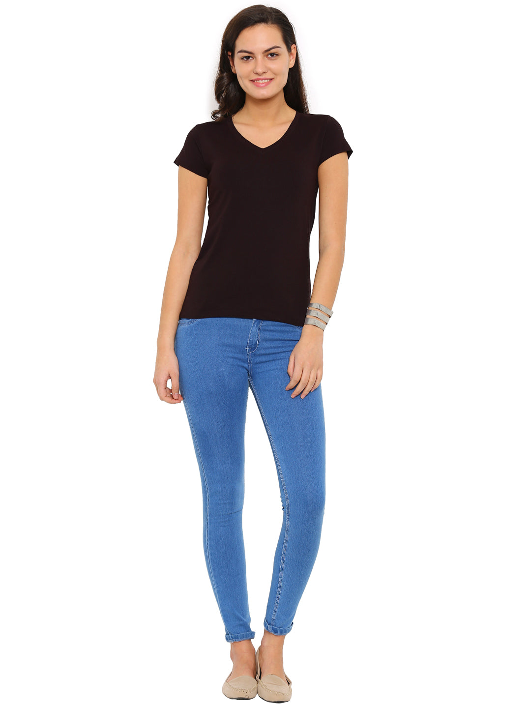De Moza Women's Knit Top Half Sleeve Solid Cotton Lycra Brown - De Moza (4465228185663)