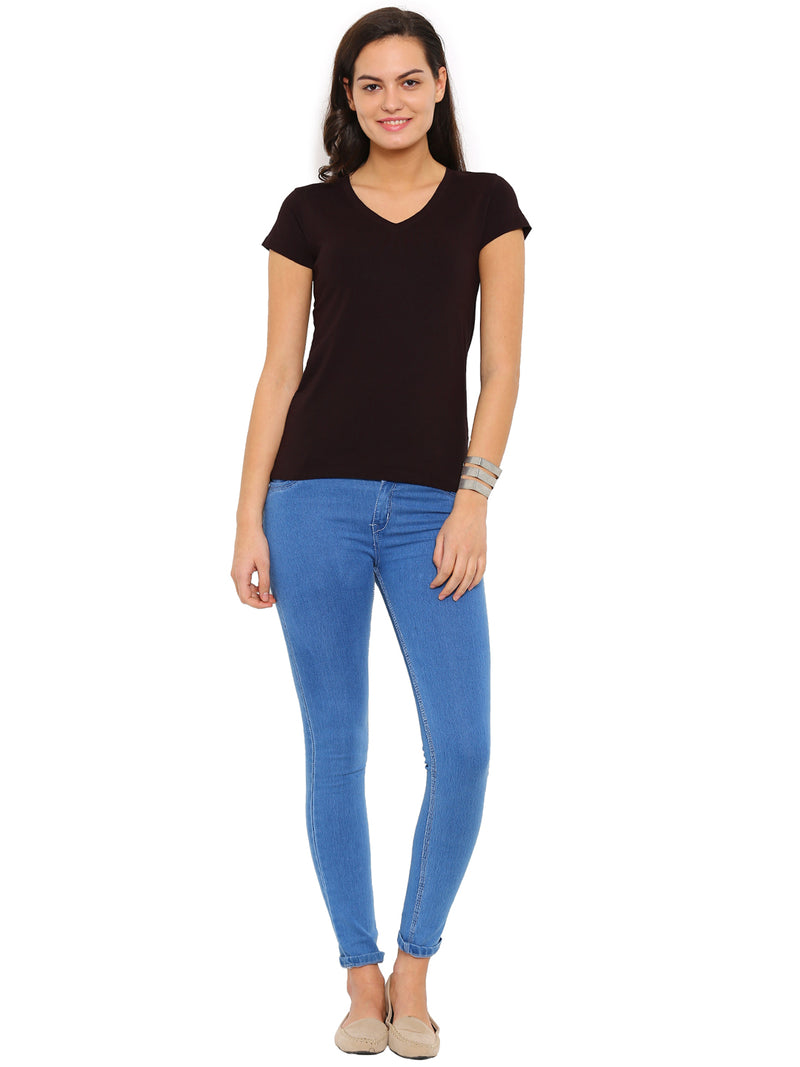 De Moza Women's Knit Top Half Sleeve Solid Cotton Lycra Brown - De Moza (4465228185663)