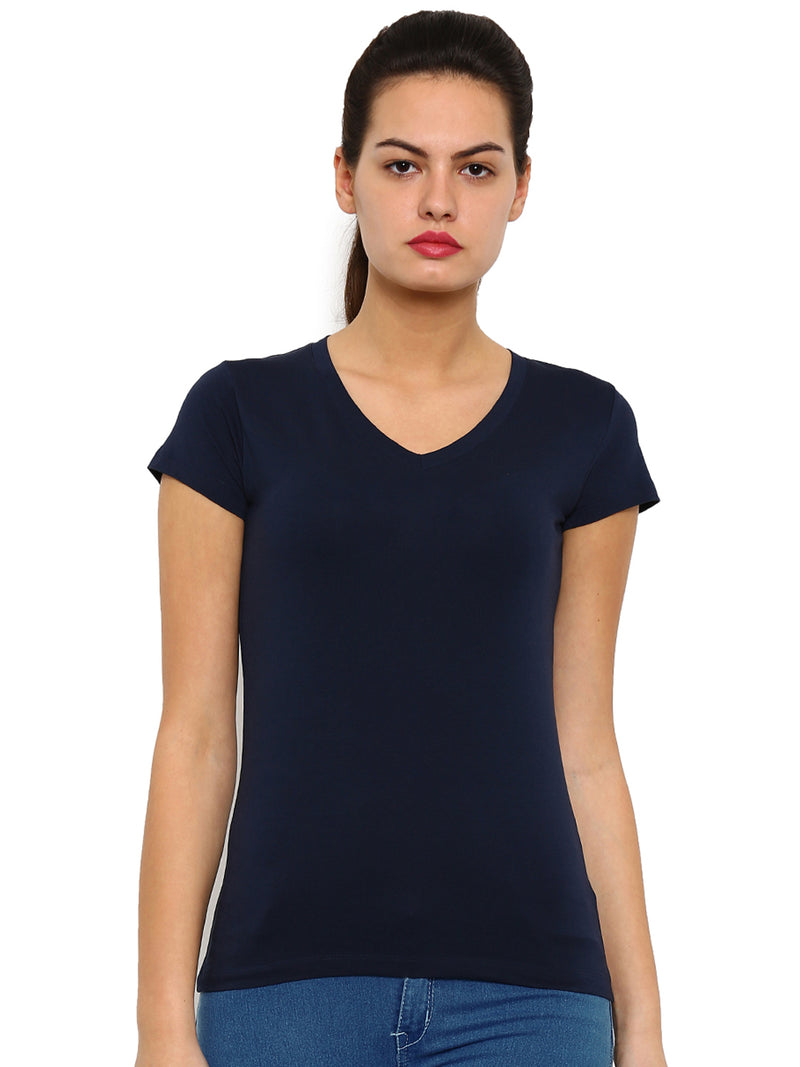 De Moza Women's Knit Top Half Sleeve Solid Cotton Lycra Dark Navy Blue - De Moza (4465231167551)