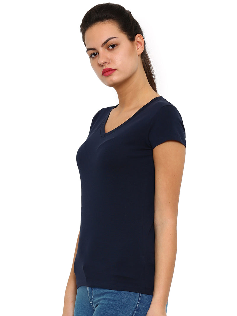 De Moza Women's Knit Top Half Sleeve Solid Cotton Lycra Dark Navy Blue - De Moza (4465231167551)