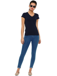 De Moza Women's Knit Top Half Sleeve Solid Cotton Lycra Dark Navy Blue - De Moza (4465231167551)
