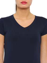 De Moza Women's Knit Top Half Sleeve Solid Cotton Lycra Dark Navy Blue - De Moza (4465231167551)