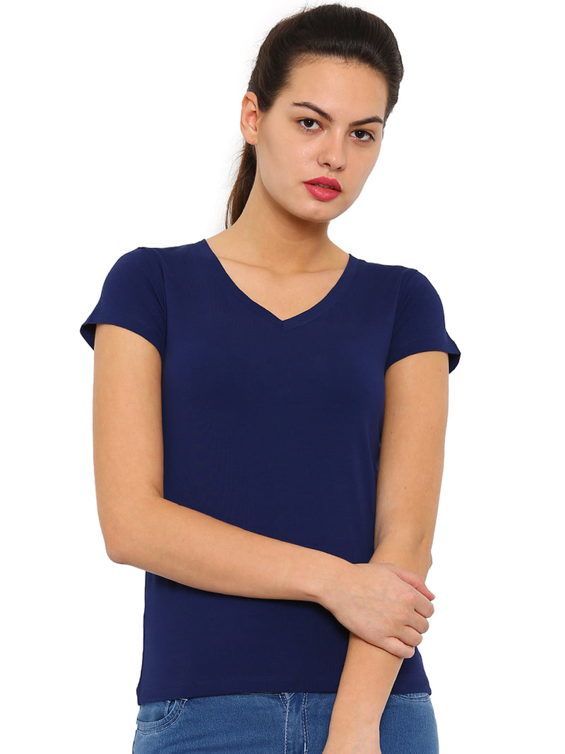 De Moza Women's Half Sleeve Top Navy Blue