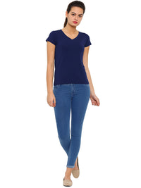 De Moza Women's Half Sleeve Top Navy Blue