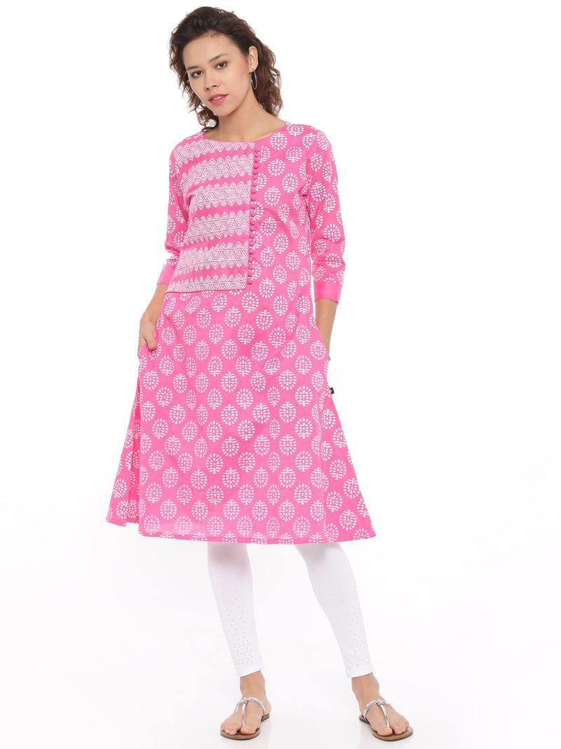 De Moza- Ladies Printed Kurta Pink - De Moza (96423641102)