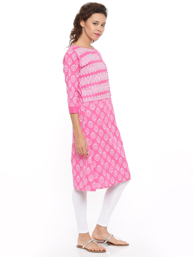 De Moza- Ladies Printed Kurta Pink - De Moza (96423641102)