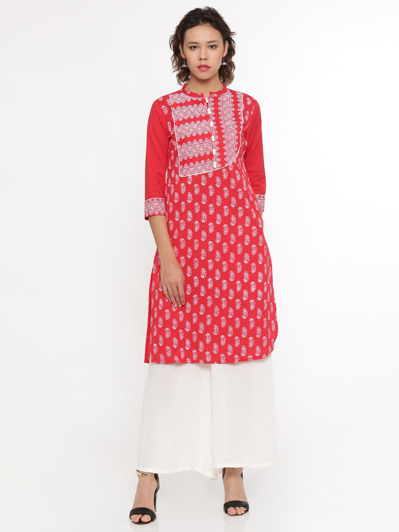 De Moza- Ladies Printed Red Kurta - De Moza (96438026254)