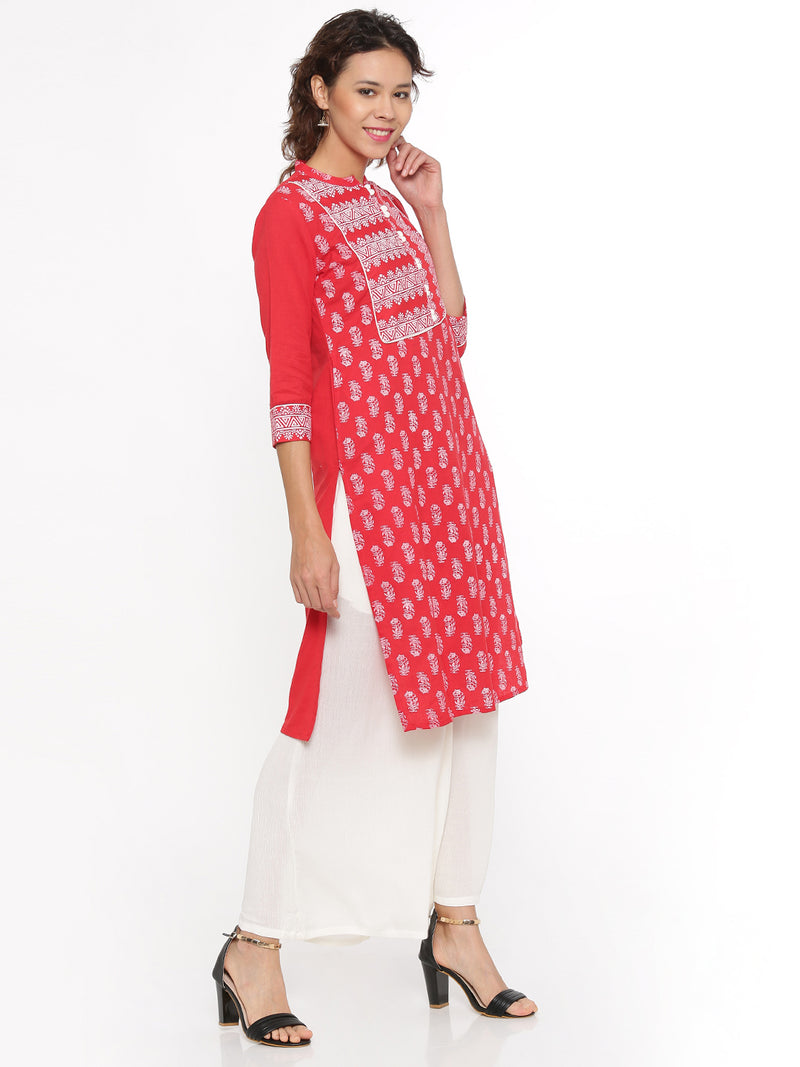De Moza- Ladies Printed Red Kurta - De Moza (96438026254)