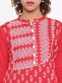De Moza- Ladies Printed Red Kurta - De Moza (96438026254)