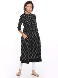 De Moza- Ladies Printed Black Kurta - De Moza (96546521102)