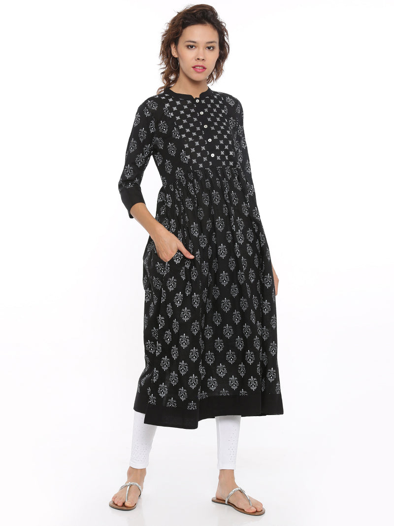 De Moza- Ladies Printed Black Kurta - De Moza (96546521102)