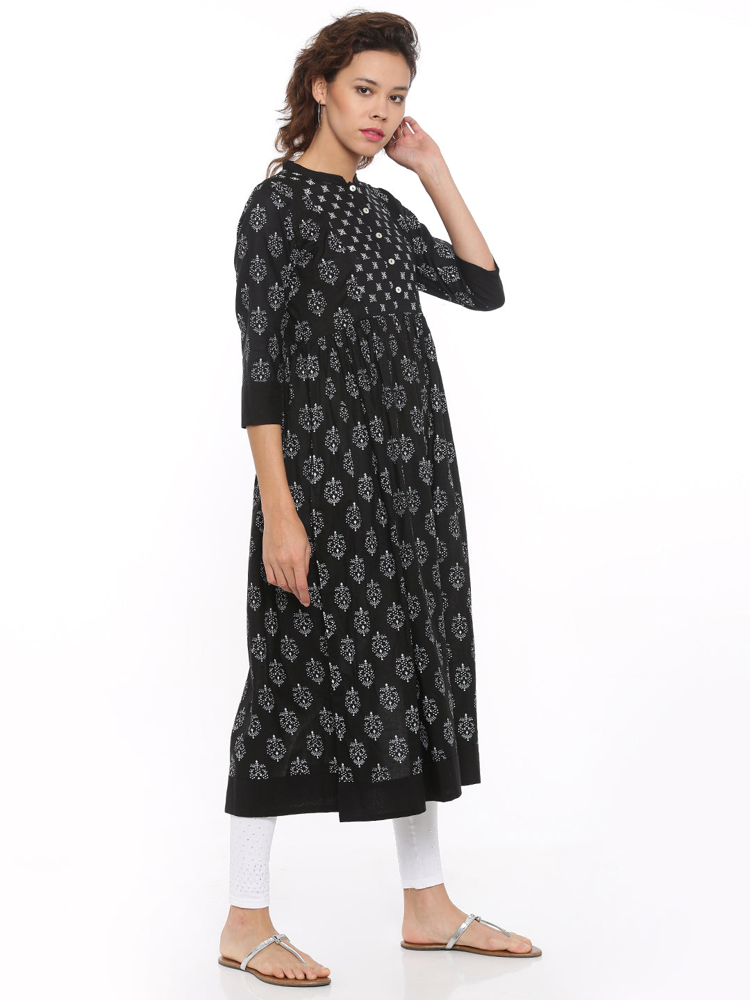 De Moza- Ladies Printed Black Kurta - De Moza (96546521102)