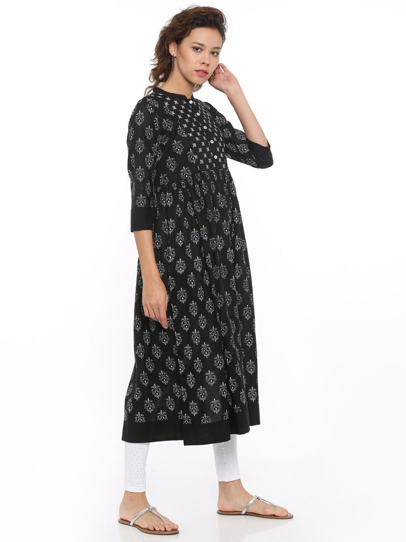 De Moza- Ladies Printed Black Kurta - De Moza (96546521102)