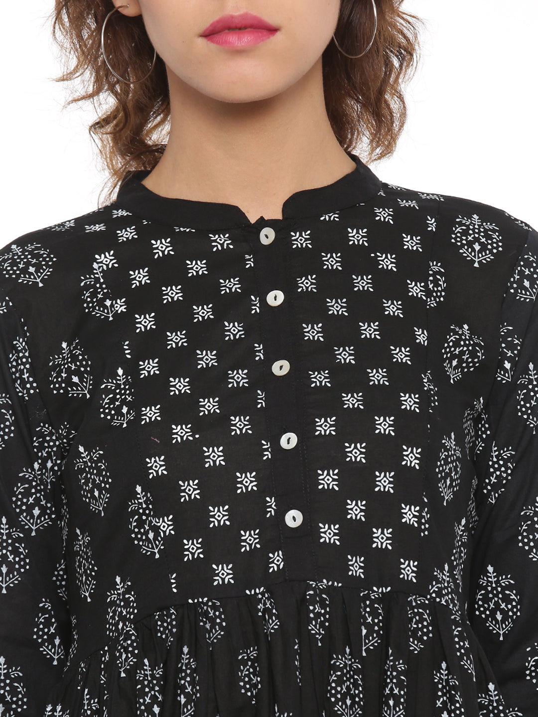 De Moza- Ladies Printed Black Kurta - De Moza (96546521102)