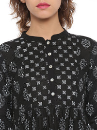 De Moza- Ladies Printed Black Kurta - De Moza (96546521102)