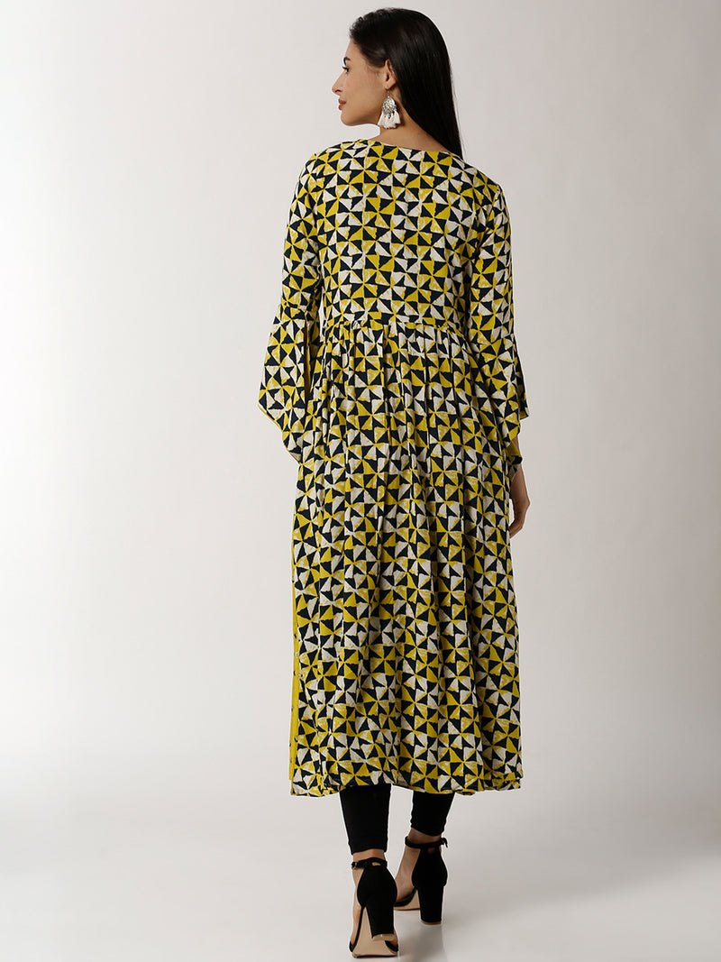 Silhouettes - Ladies Yellow Printed Round Neck Kurta - De Moza (1794241724479)