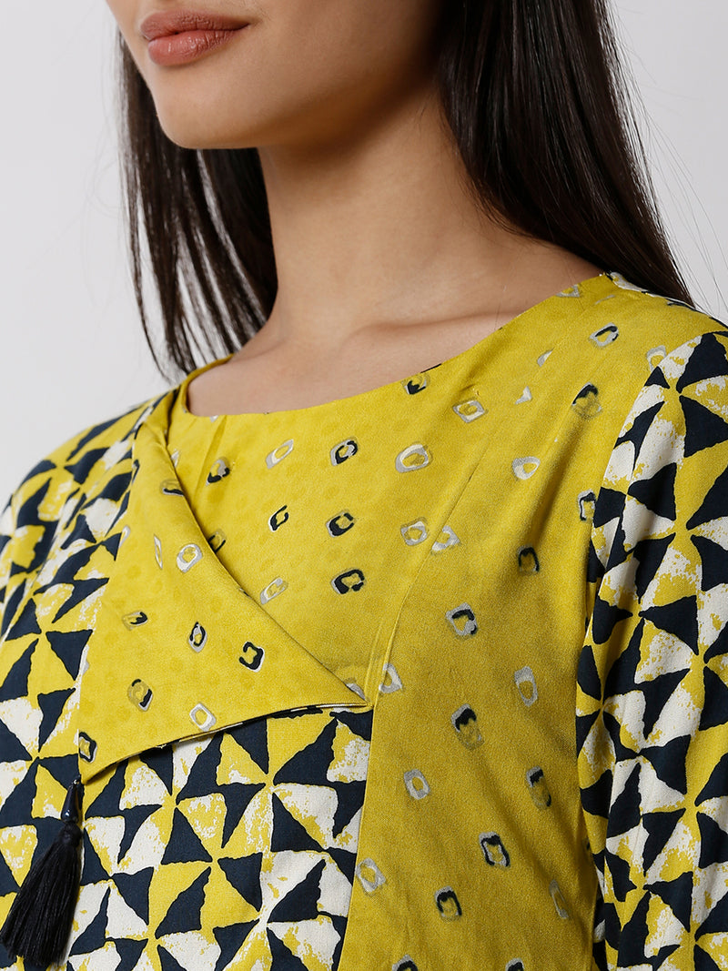 Silhouettes - Ladies Yellow Printed Round Neck Kurta - De Moza (1794241724479)