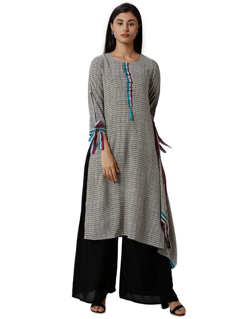 Silhouettes Women's 3/4Th Sleeve Kurta Embrodry Rayon Grey - De Moza (4464288923711)
