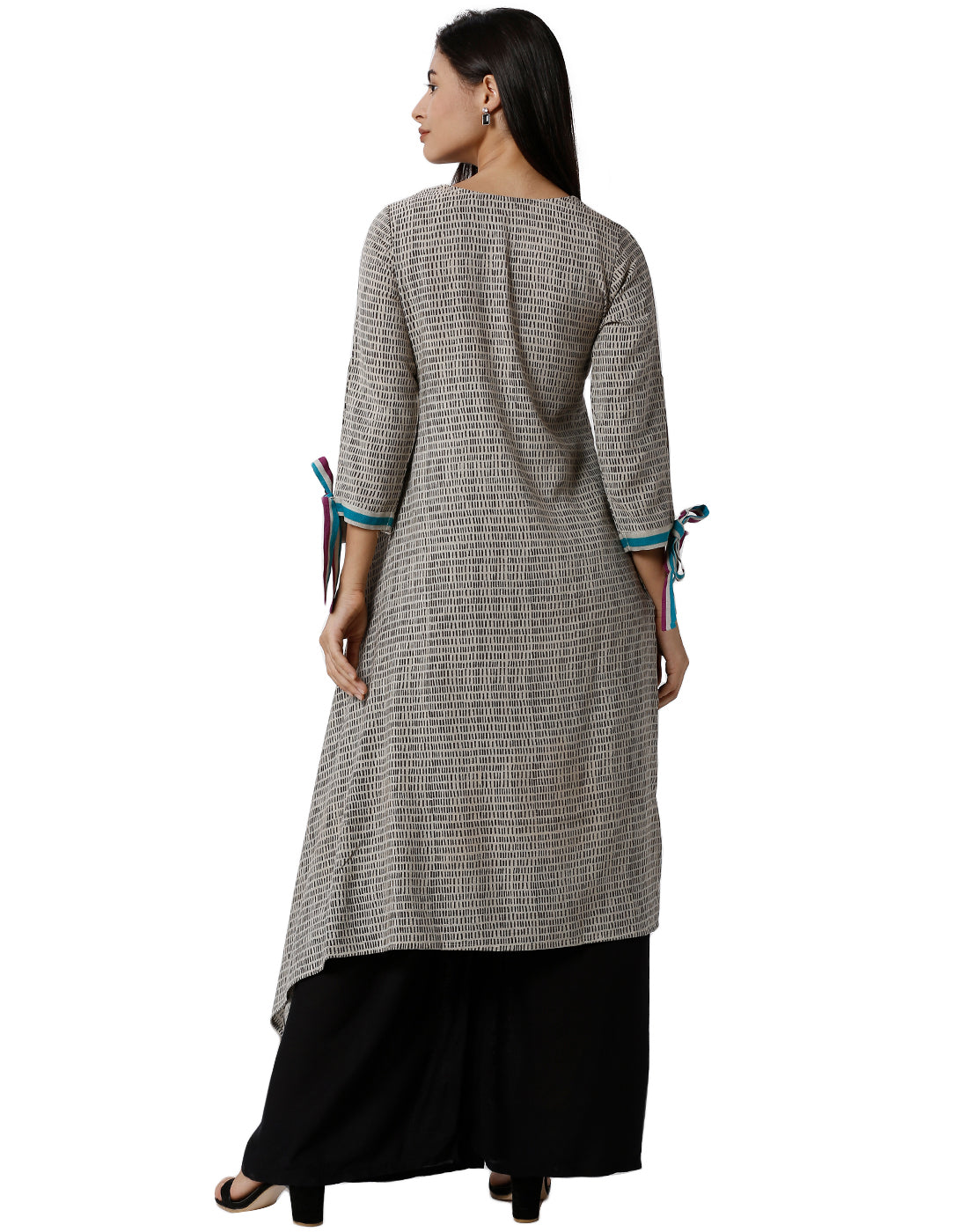 Silhouettes Women's 3/4Th Sleeve Kurta Embrodry Rayon Grey - De Moza (4464288923711)