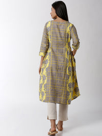 Silhouettes - Ladies Yellow with Grey Printed Round Neck Kurta - De Moza (1795689742399)