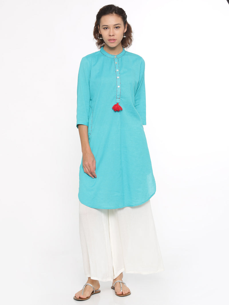 De Moza- Ladies Kurti Blue 3/4th Sleeve - De Moza (58595409934)