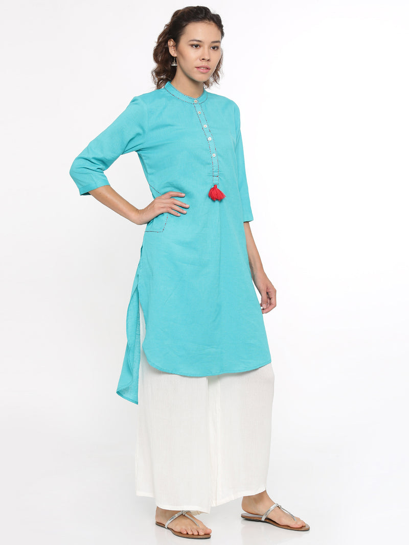 De Moza- Ladies Kurti Blue 3/4th Sleeve - De Moza (58595409934)