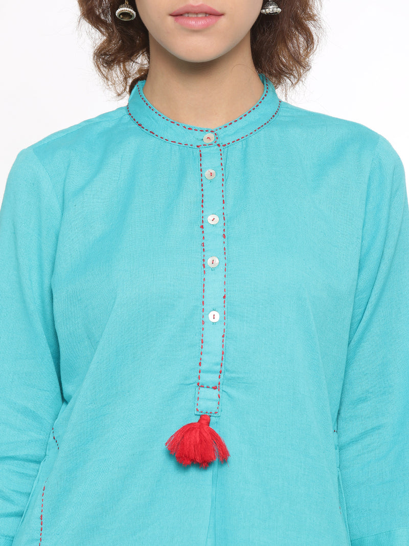 De Moza- Ladies Kurti Blue 3/4th Sleeve - De Moza (58595409934)
