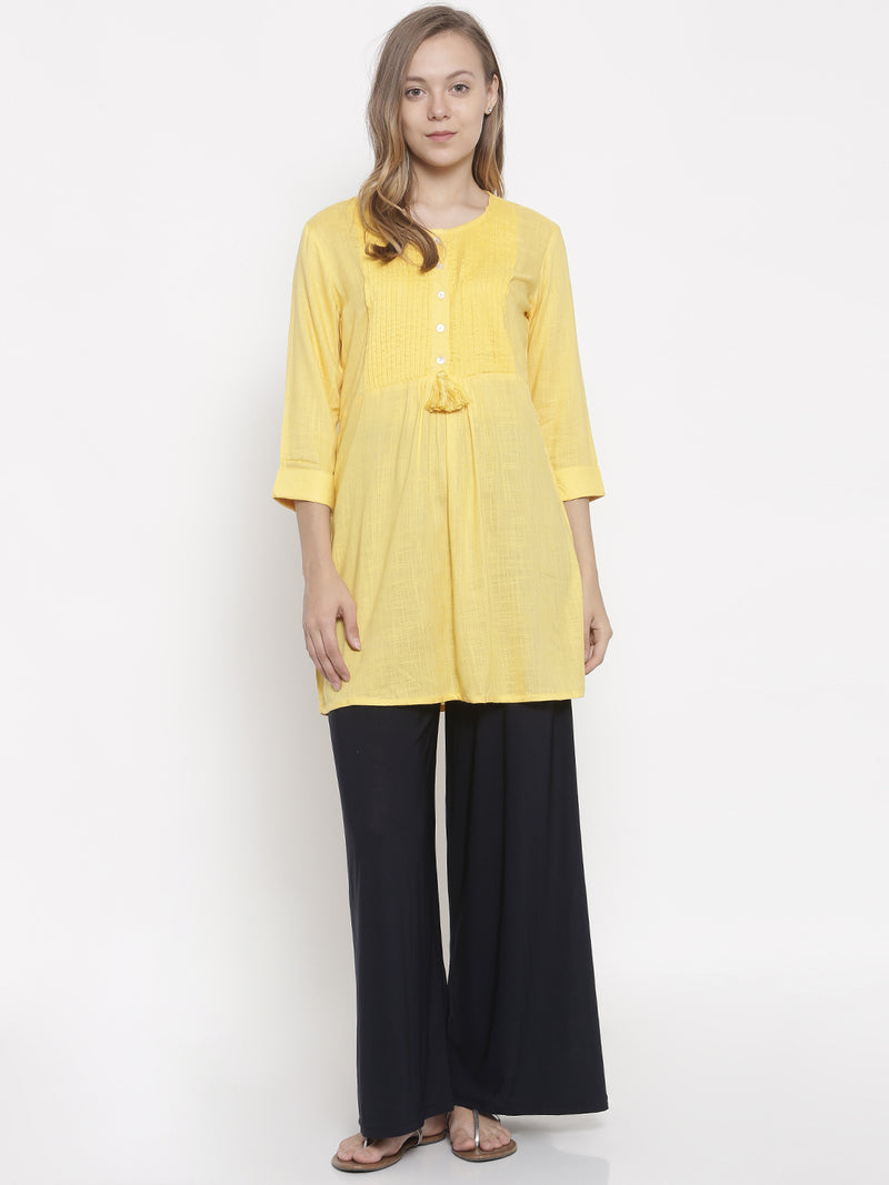 De Moza- Ladies Kurti 3/4th Sleeve Yellow - De Moza (678957154367)