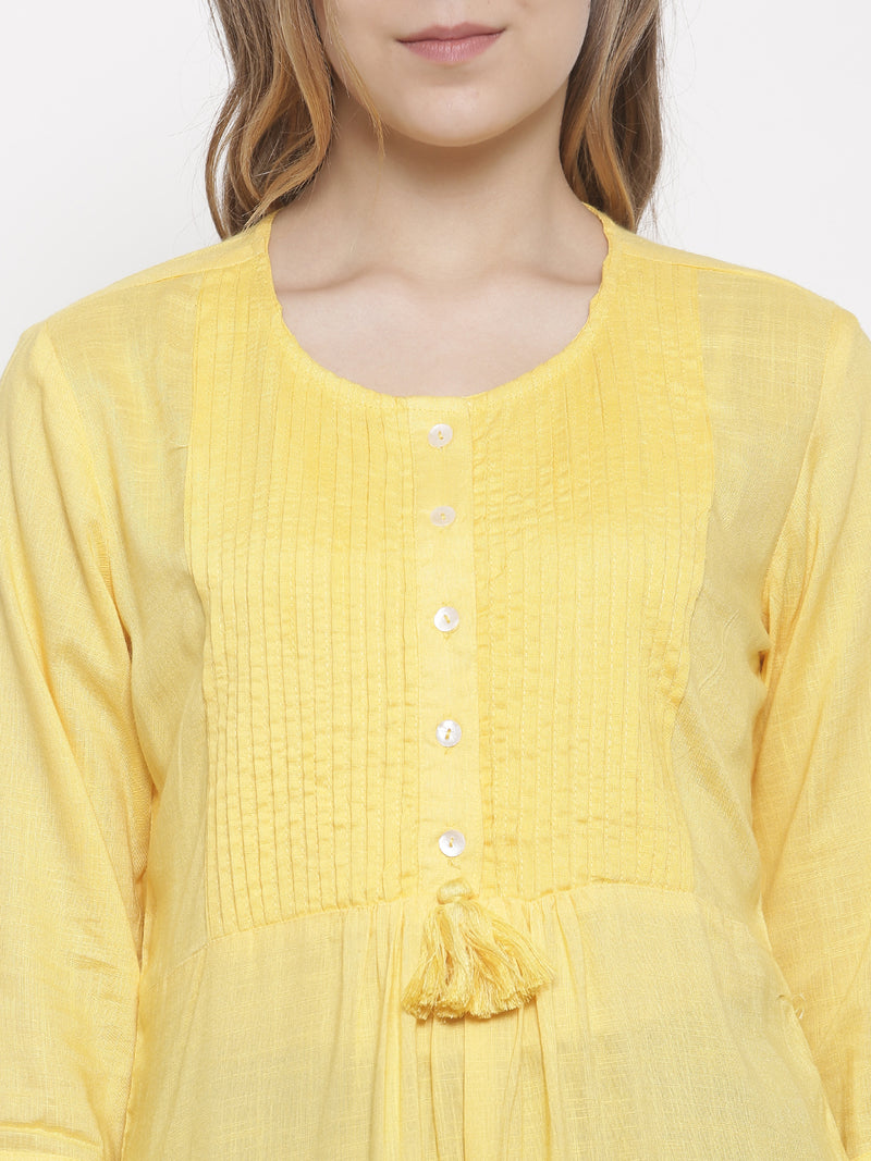 De Moza- Ladies Kurti 3/4th Sleeve Yellow - De Moza (678957154367)