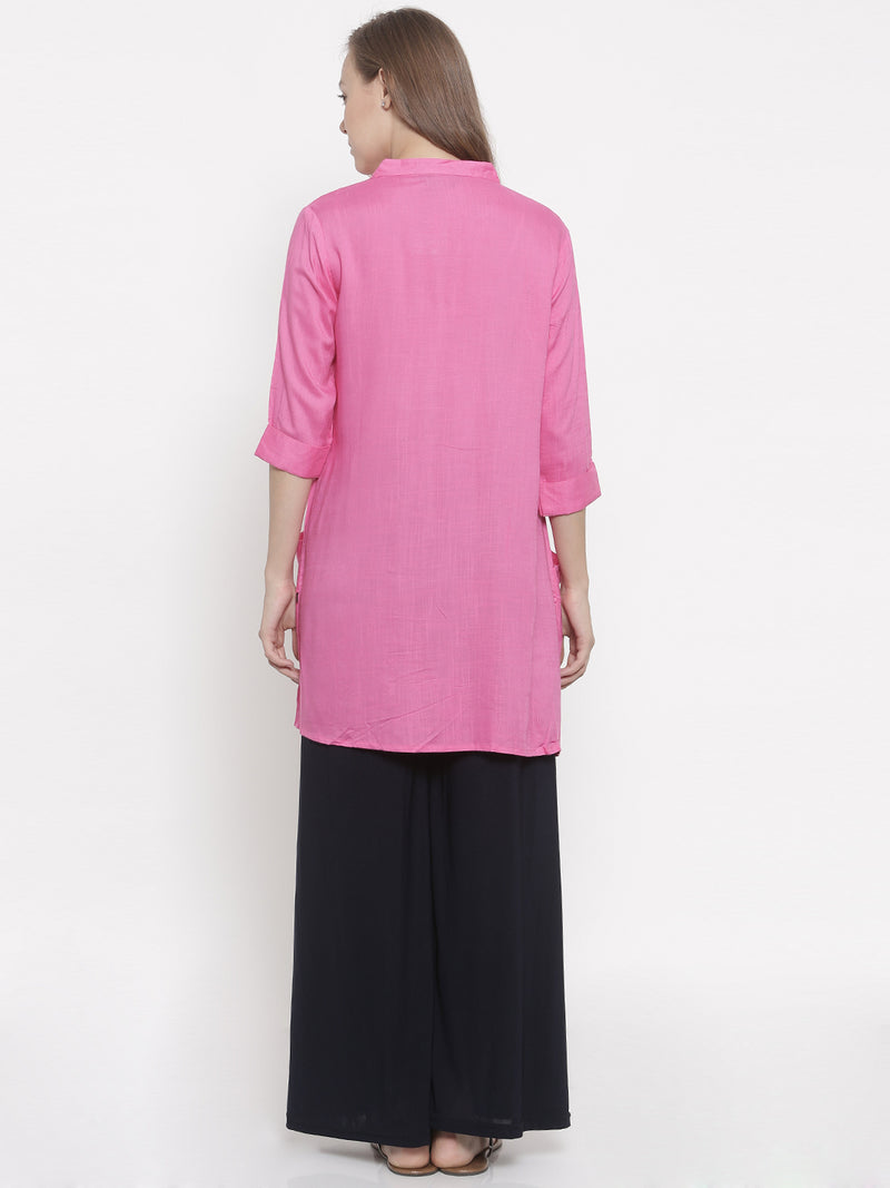 De Moza- Ladies Kurti 3/4th Sleeve Pink - De Moza (678970294335)