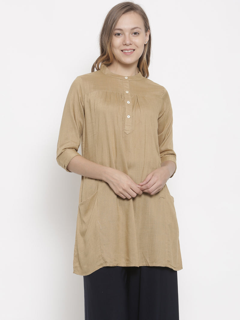 De Moza- Ladies Kurti 3/4th Sleeve Beige - De Moza (678980911167)