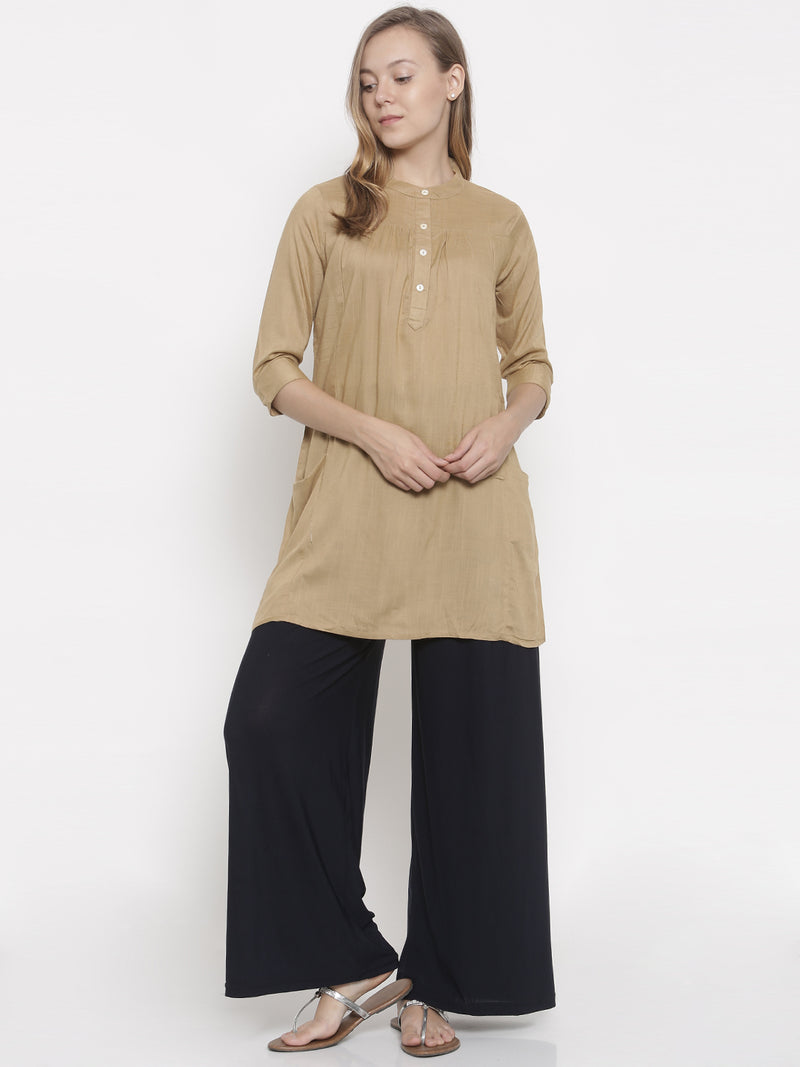 De Moza- Ladies Kurti 3/4th Sleeve Beige - De Moza (678980911167)