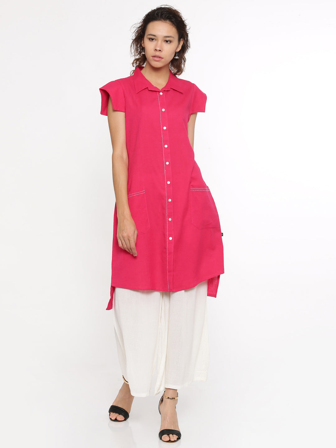 De Moza- Ladies Cap Sleeve Kurti Fushcia - De Moza (58599342094)