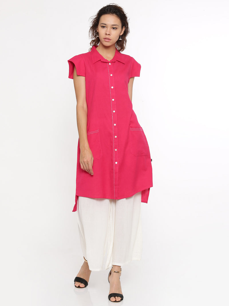 De Moza- Ladies Cap Sleeve Kurti Fushcia - De Moza (58599342094)