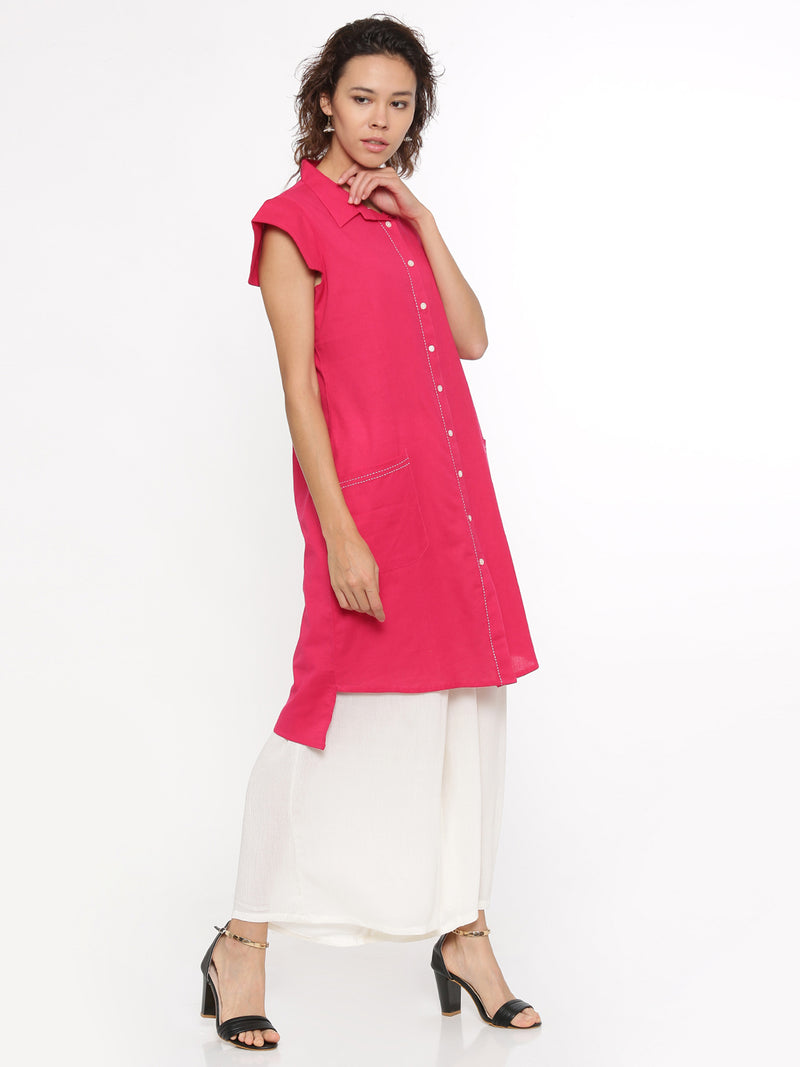 De Moza- Ladies Cap Sleeve Kurti Fushcia - De Moza (58599342094)