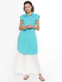 De Moza- Ladies Kurti Cap SleeveBlue - De Moza (58601144334)