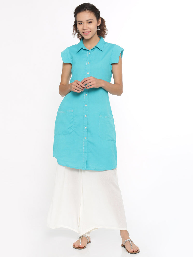 De Moza- Ladies Kurti Cap SleeveBlue - De Moza (58601144334)