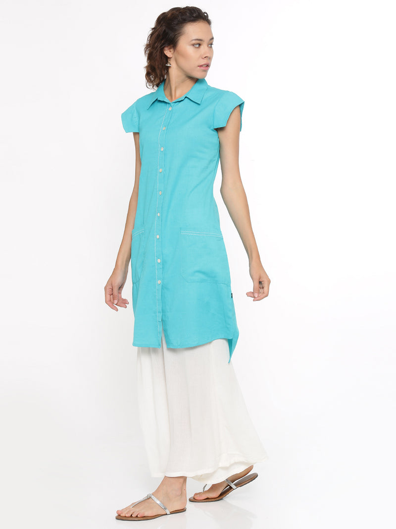 De Moza- Ladies Kurti Cap SleeveBlue - De Moza (58601144334)