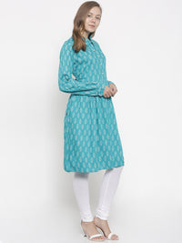 De Moza- Ladies Printed Kurti Full Sleeve Teal Green - De Moza (675416637503)