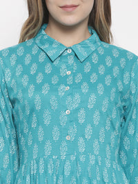 De Moza- Ladies Printed Kurti Full Sleeve Teal Green - De Moza (675416637503)