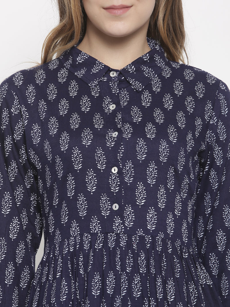 De Moza- Ladies Kurti Full Sleeve Navy Blue - De Moza (675426828351)