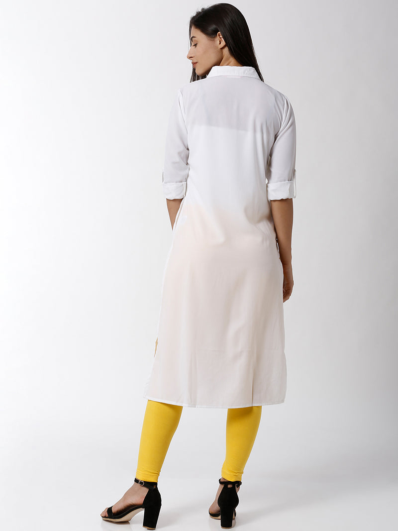 Silhouettes - Ladies White Collar Neck Slit Kurta - De Moza (1801769844799)
