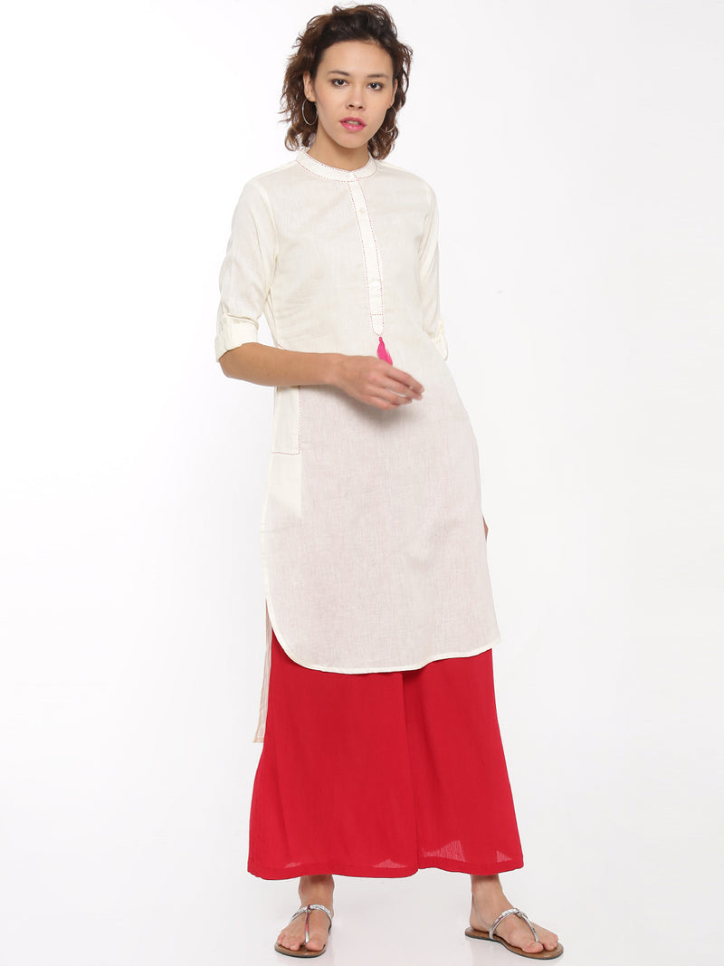 De Moza- Ladies Full Sleeve Kurta White - De Moza (58585481230)