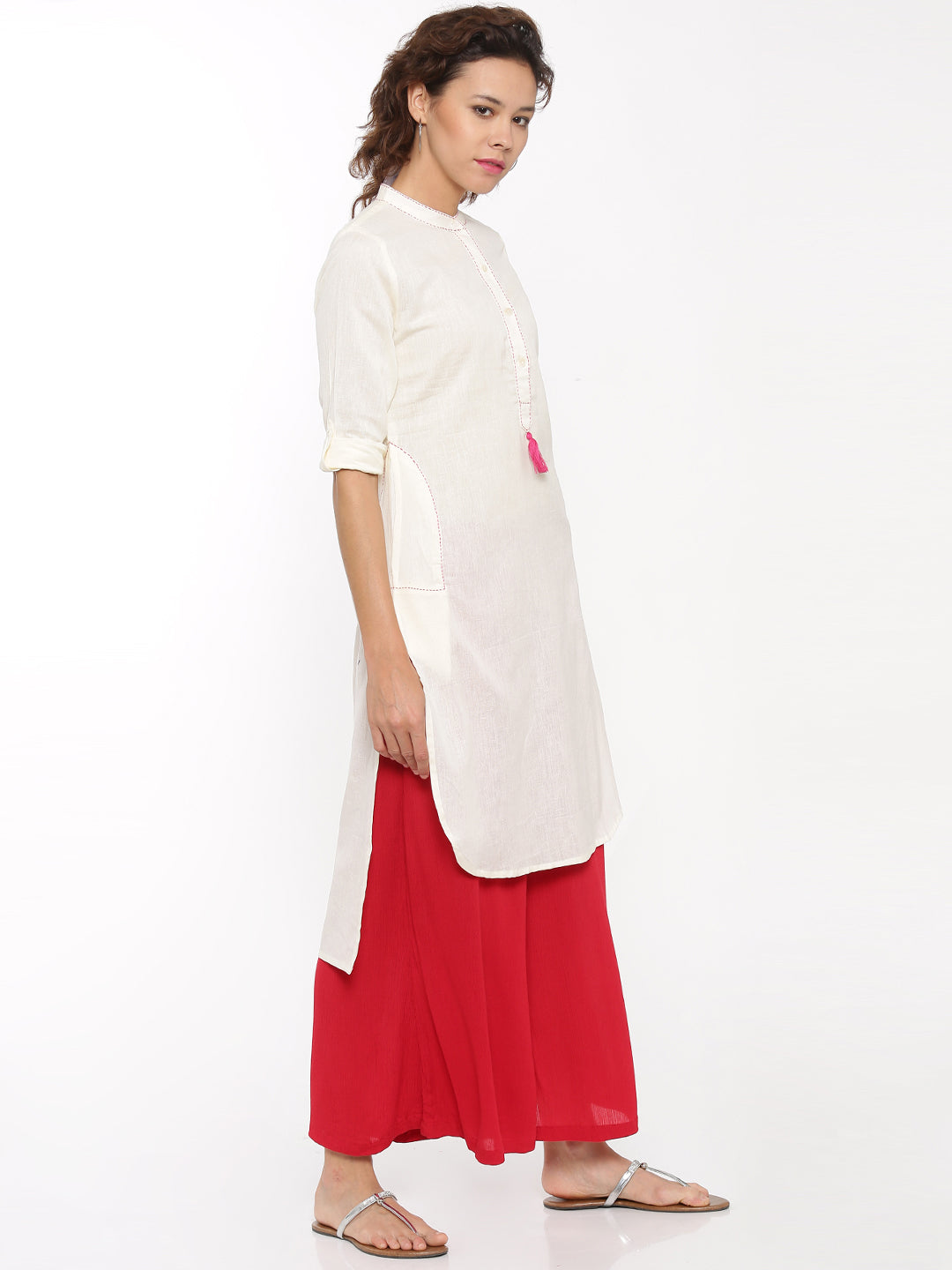 De Moza- Ladies Full Sleeve Kurta White - De Moza (58585481230)