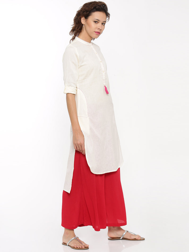 De Moza- Ladies Full Sleeve Kurta White - De Moza (58585481230)