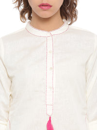 De Moza- Ladies Full Sleeve Kurta White - De Moza (58585481230)