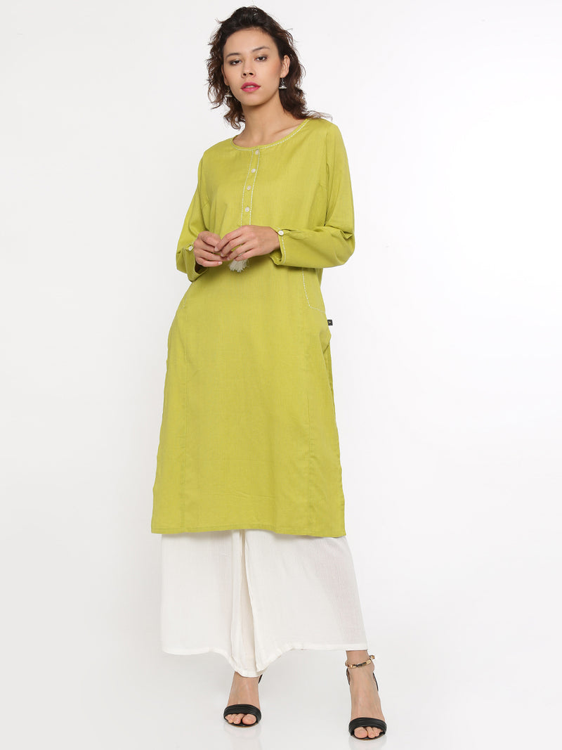 De Moza- Ladies Full Sleeve Lime Kurta - De Moza (58589904910)