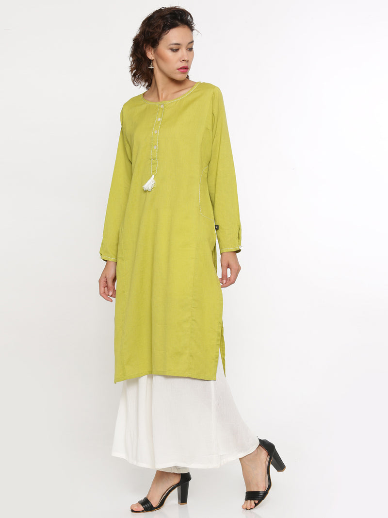 De Moza- Ladies Full Sleeve Lime Kurta - De Moza (58589904910)