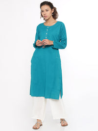 De Moza- Ladies Full Sleeve Kurta Teal Green - De Moza (58592100366)